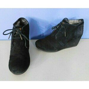 TOM'S BLACK SUEDE LEATHER LACE UP SHOES WITH WEDGE HEELS, WOMAN'S SIZE 8.5
